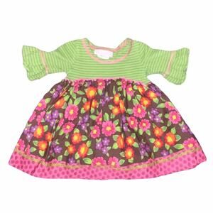 6/9 Bonnie Jean Baby Mixed Print Floral Striped Dress & Bloomers Outfit Set